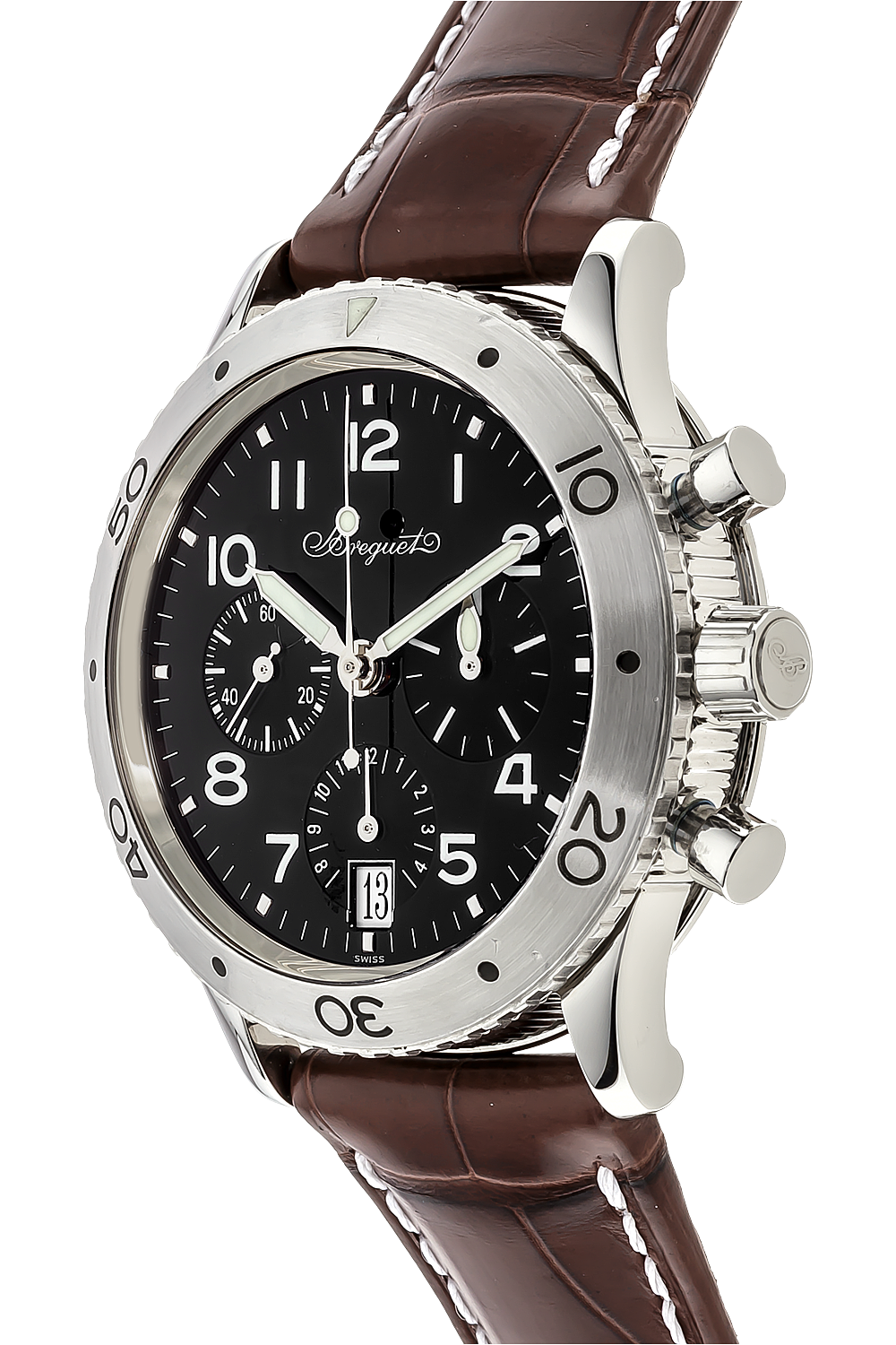 Breguet Type XX Aeronavale Automatic Chronograph Black Dial Brown Leather