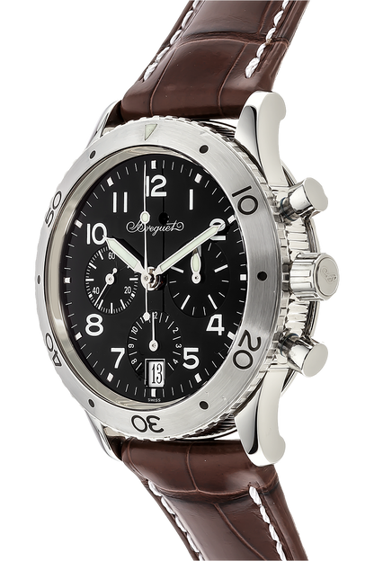 Breguet Type XX Aeronavale Automatic Chronograph Black Dial Brown Leather