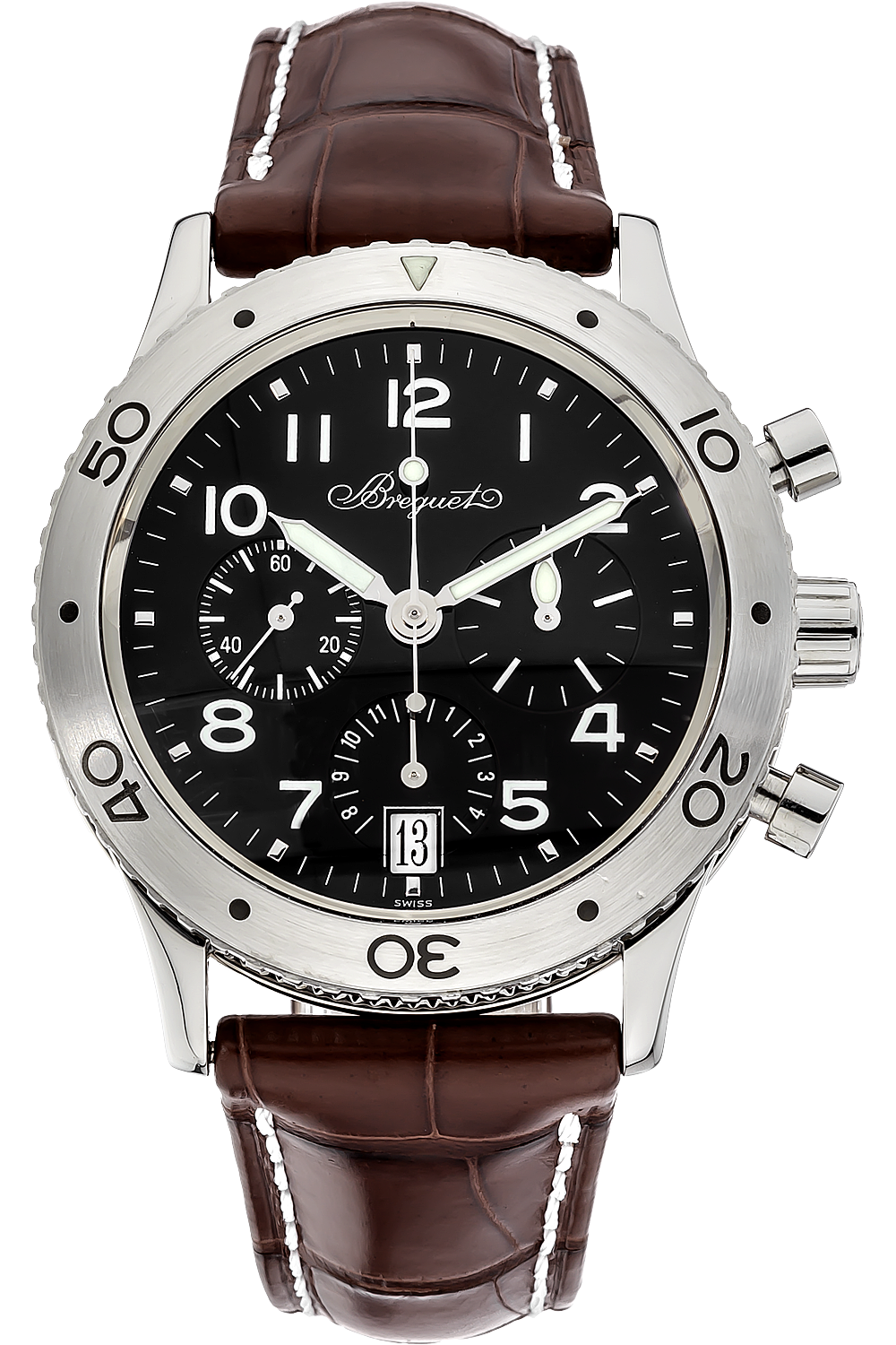 Breguet Type XX Aeronavale Automatic Chronograph Black Dial Brown Leather