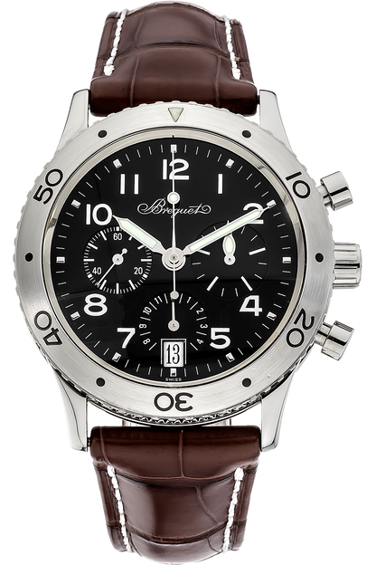 Breguet Type XX Aeronavale Automatic Chronograph Black Dial Brown Leather